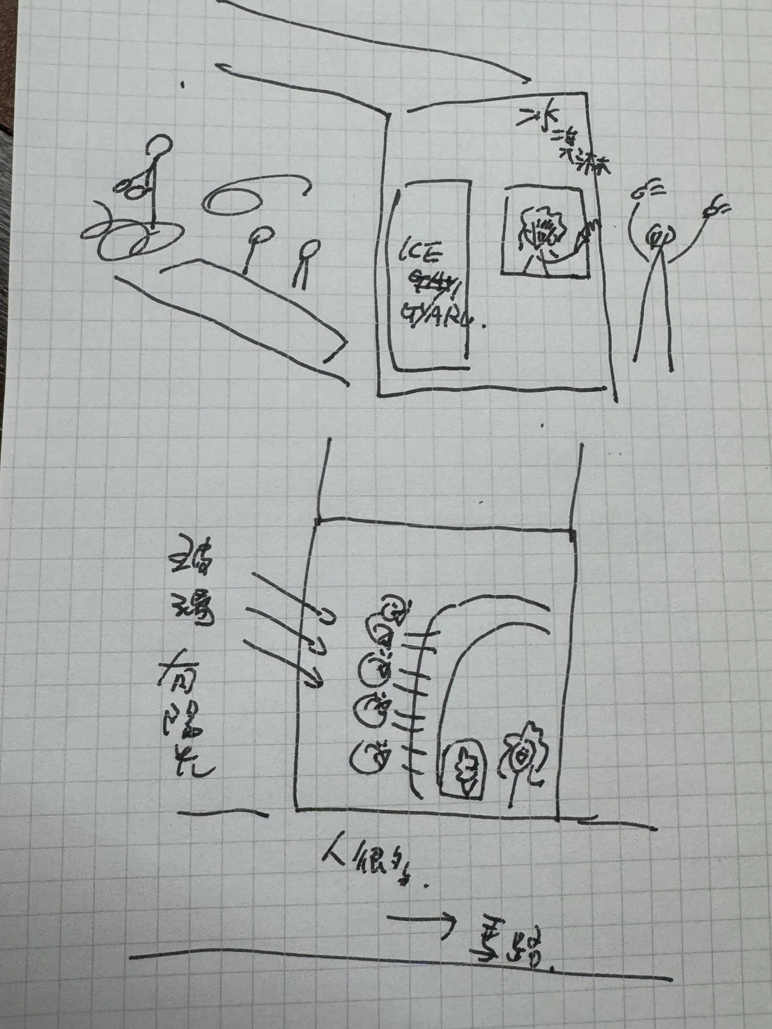 日鳶設計依當時對談重繪的方格紙手稿。