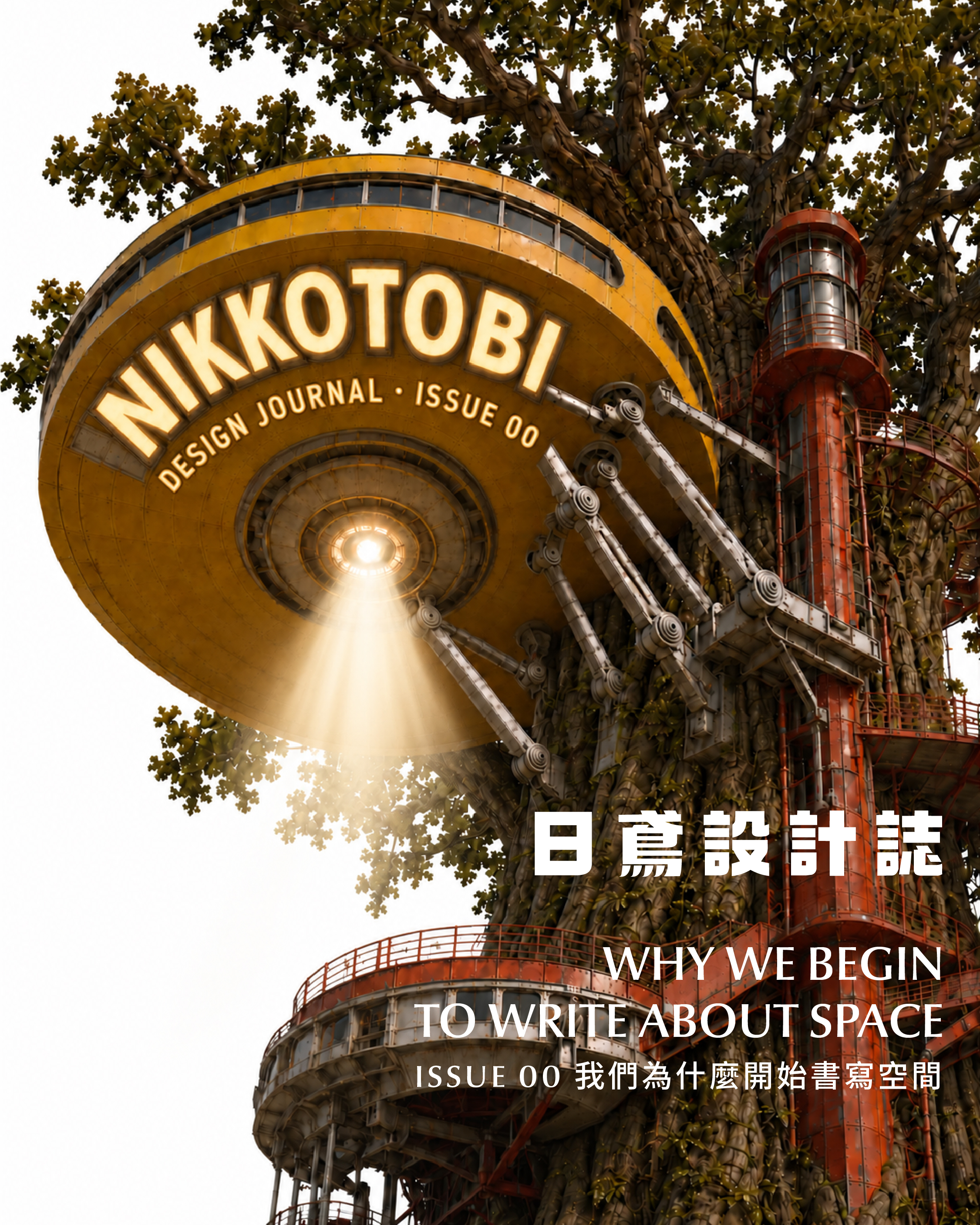 ISSUE 00《我們為什麼開始書寫空間》:巨樹、黃色飛行建築與紅色構造。
